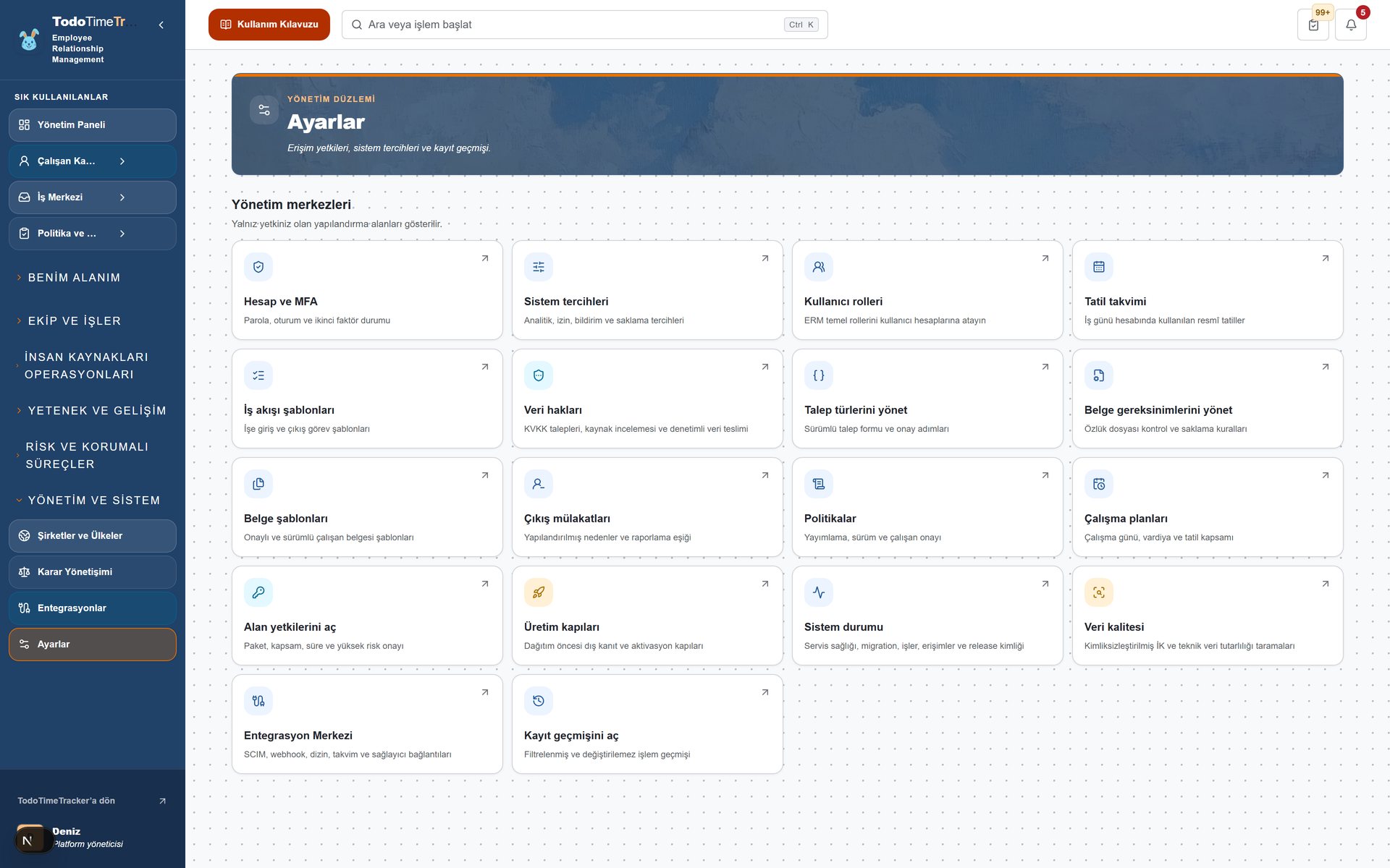 settings ekran goruntusu